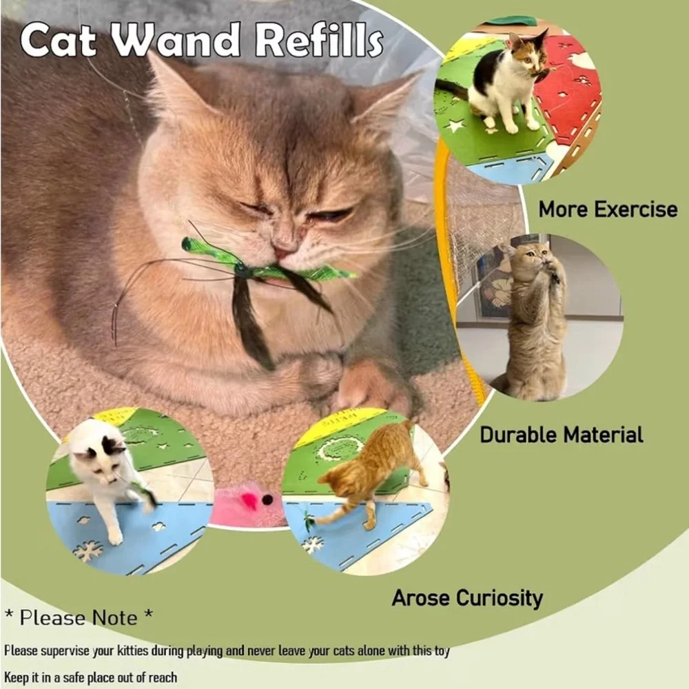 Cat Insect Feather Toys Replacement - 2 Pcs Handmade Natural Mantis